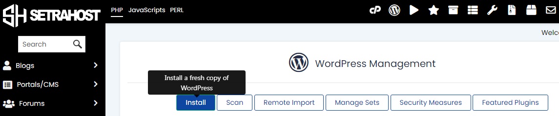 Setrahost WordPress Install