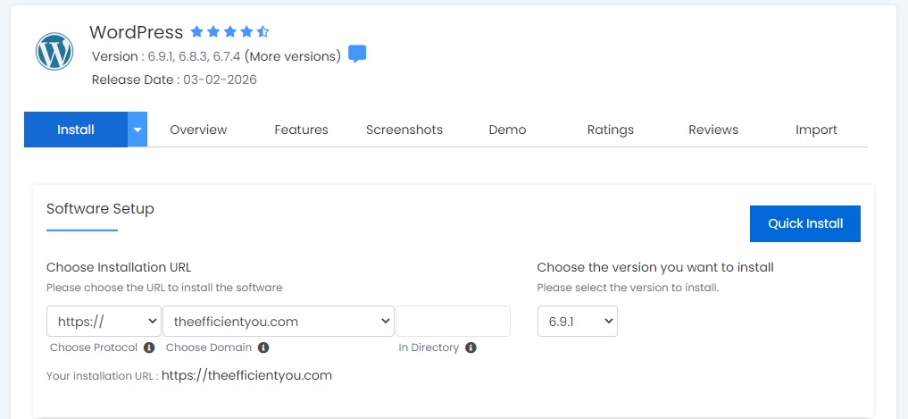 Setrahost WordPress Installation